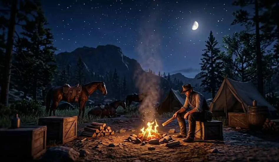 red dead redemption 2 campfire night scene