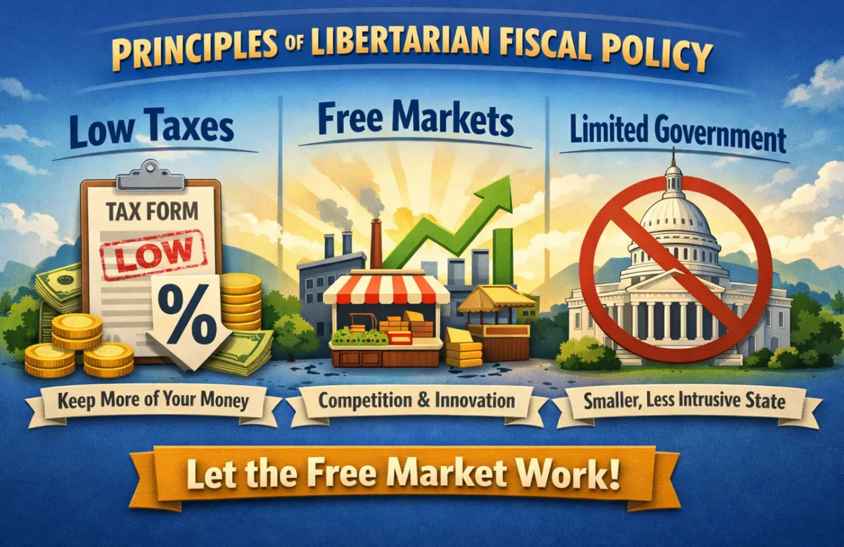principles of libertarian fiscal policy showing low taxes free markets and limited government